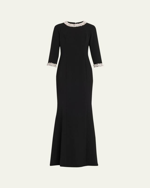Crystal-Trim Crepe Mermaid Gown